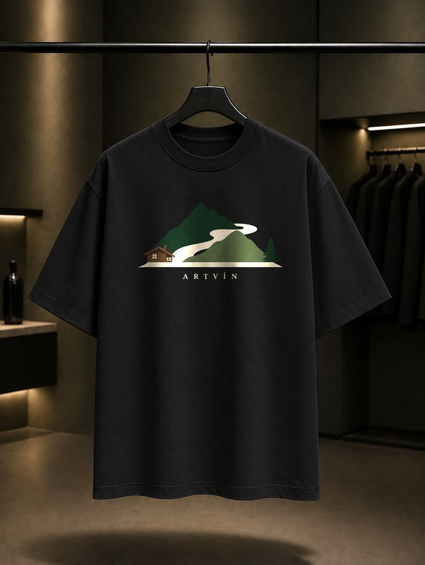 Artvin Macahel baskılı siyah t-shirt