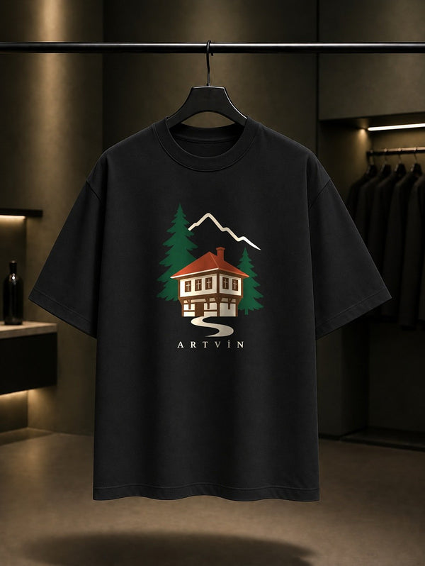 Artvin Şavşat Evi baskılı siyah t-shirt