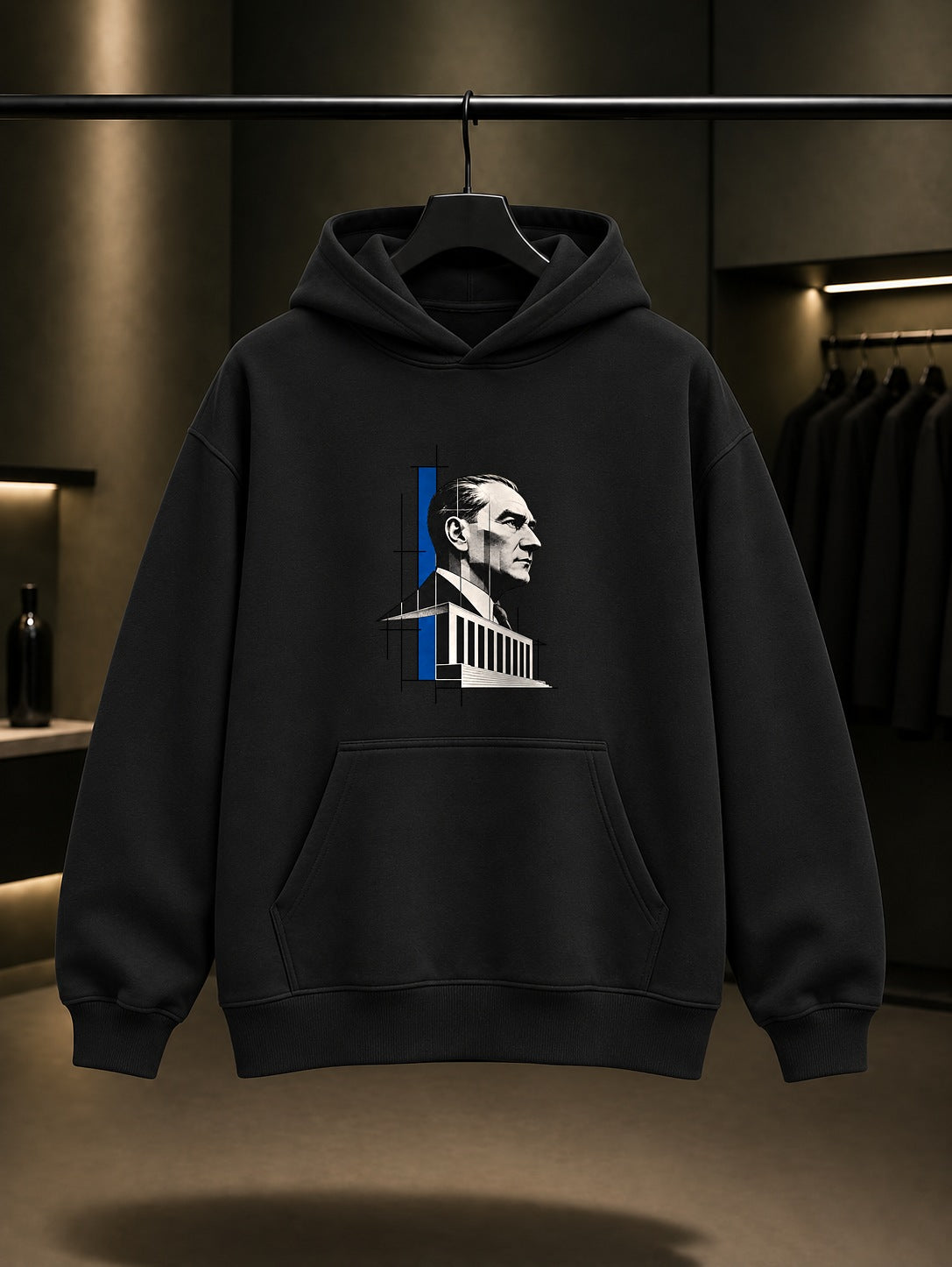 Architectural Face Baskılı Unisex %100 Pamuk Kapüşonlu Sweatshirt