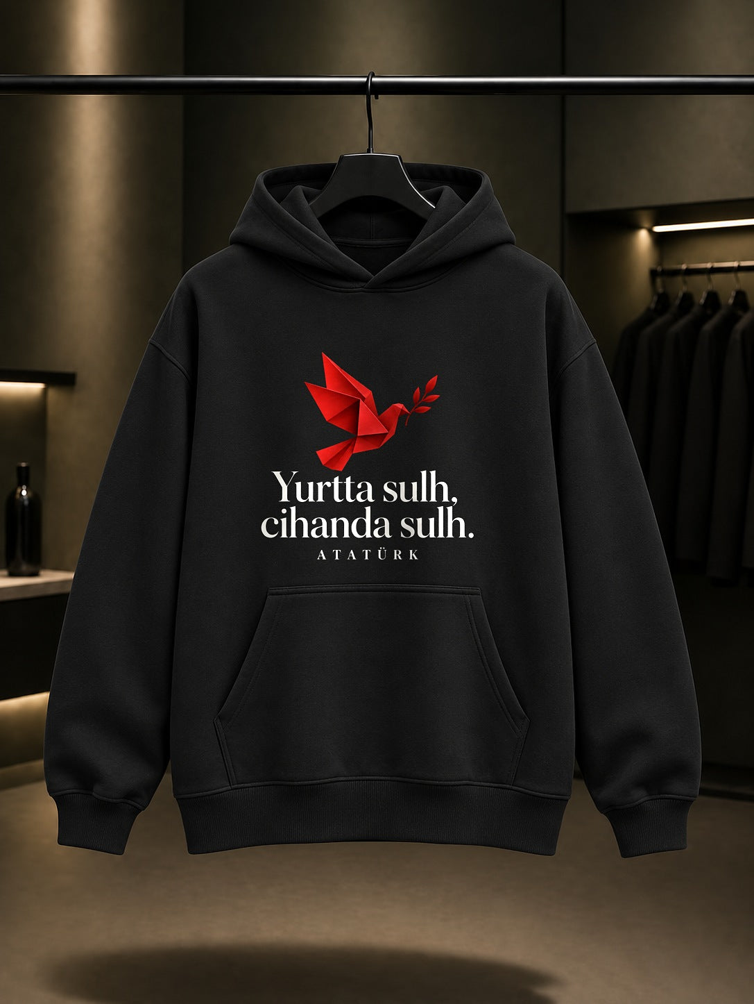 Peace Dove Baskılı Unisex %100 Pamuk Kapüşonlu Sweatshirt