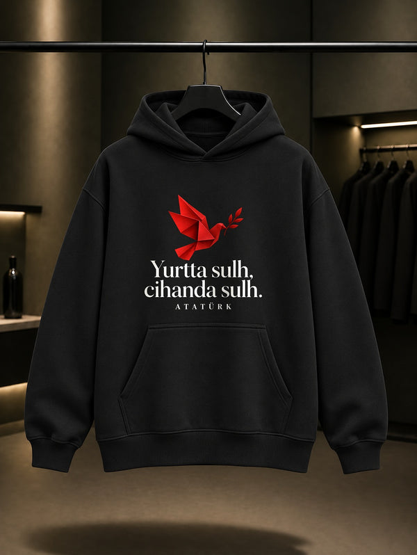 Peace Dove Baskılı Unisex %100 Pamuk Kapüşonlu Sweatshirt