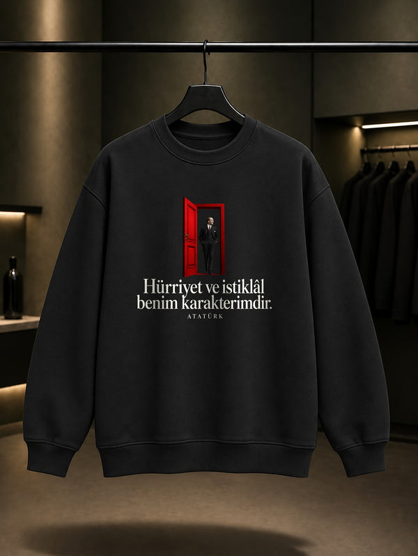 Freedom Door Baskılı Unisex %100 Pamuk Sweatshirt