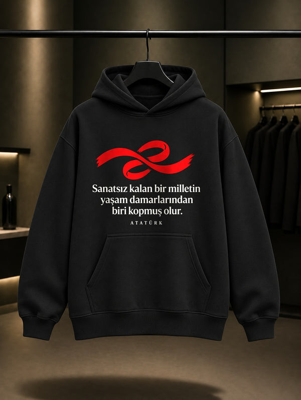 Art Lifeline Baskılı Unisex %100 Pamuk Kapüşonlu Sweatshirt
