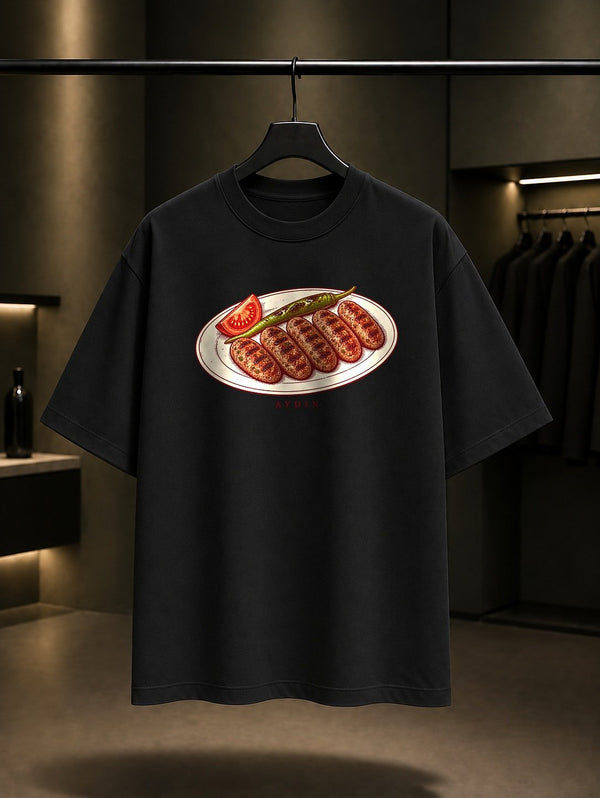 Aydın Çine Köftesi baskılı siyah t-shirt