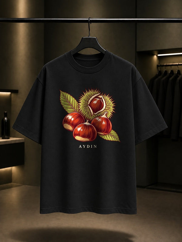 Aydın Kestanesi baskılı siyah t-shirt