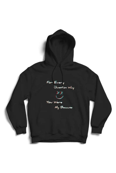 Unisex Siyah Gülen yüz ve For baskılı siyah kapüşonlu sweatshirt