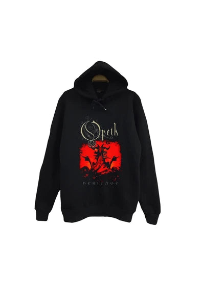 Soundgarden - Müzik Grubu Kırmızı agac temalı baskılı siyah kapüşonlu sweatshirt