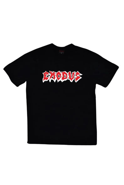 Exodus Kırmızı grup logosu baskılı siyah tişört