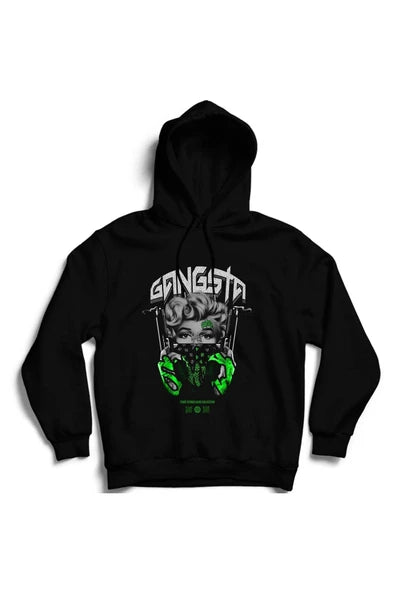 Marilyn Monroe Yeşil baskılı siyah kapüşonlu sweatshirt