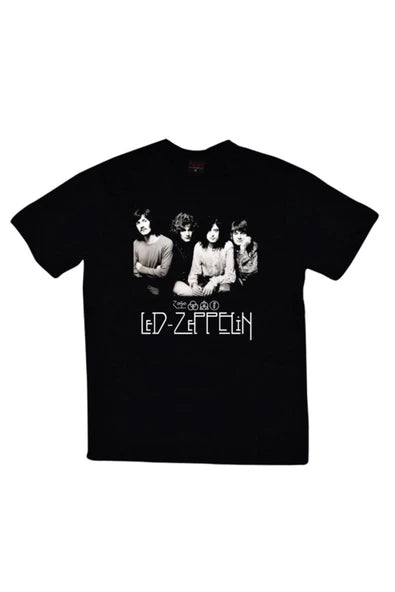 fame-stoned Led Zeppelin Baskılı Unisex %100 Pamuk Siyah T-shirt