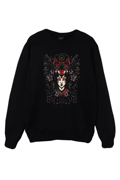 Kurt baskılı siyah sweatshirt