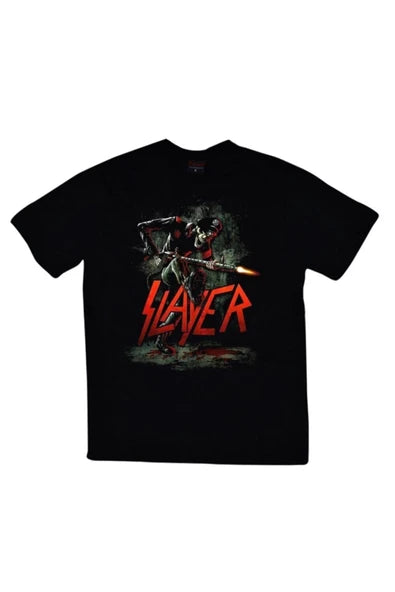Slayer Logosu ve tırpanlı ölüm baskılı siyah tişört