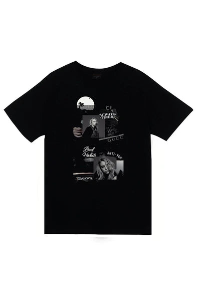 fame-stoned Billie Eilish Baskılı Unisex %100 Pamuk Siyah T-shirt
