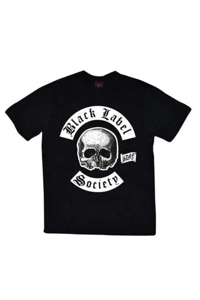 Unisex Siyah Black Label Society Kurukafa ve motosiklet kulübü baskılı siyah tişört