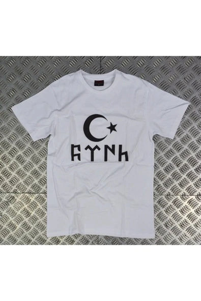 Unisex Beyaz Türk baskılı beyaz tişört