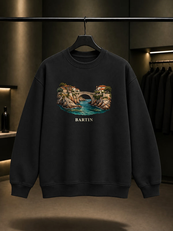 Bartın Amasra Kemere baskılı siyah sweatshirt