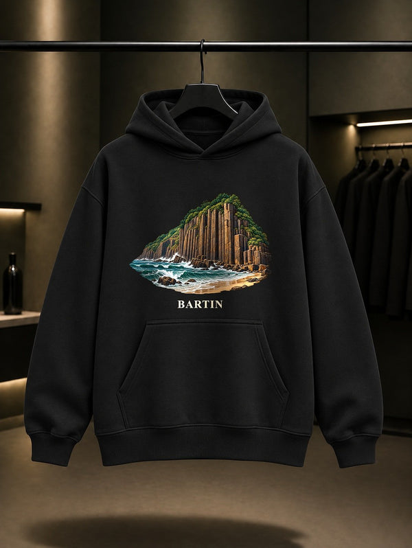 Bartın Guzelcehisar baskılı siyah kapüşonlu sweatshirt