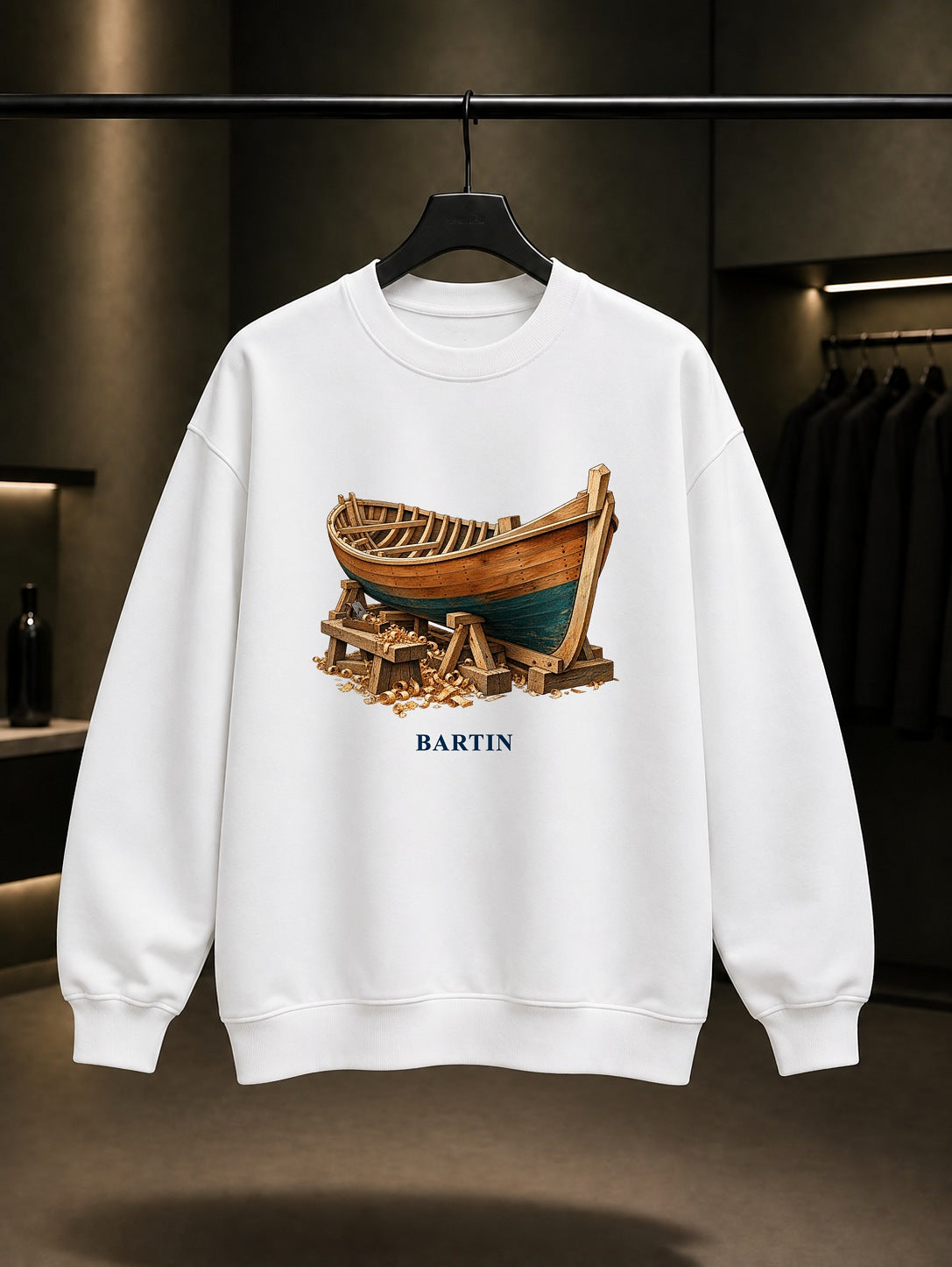 Bartın Kurucasile Tekne baskılı beyaz sweatshirt