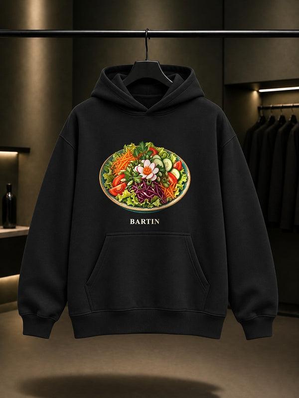 Bartın Amasra Salatasi baskılı siyah kapüşonlu sweatshirt