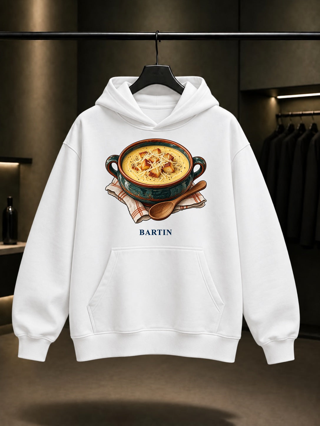 Bartın Pumpum Çorbası baskılı beyaz kapüşonlu sweatshirt
