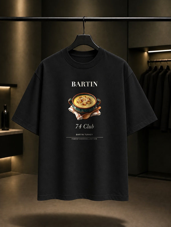 Bartın Pumpum Çorbası 74 Club baskılı siyah t-shirt