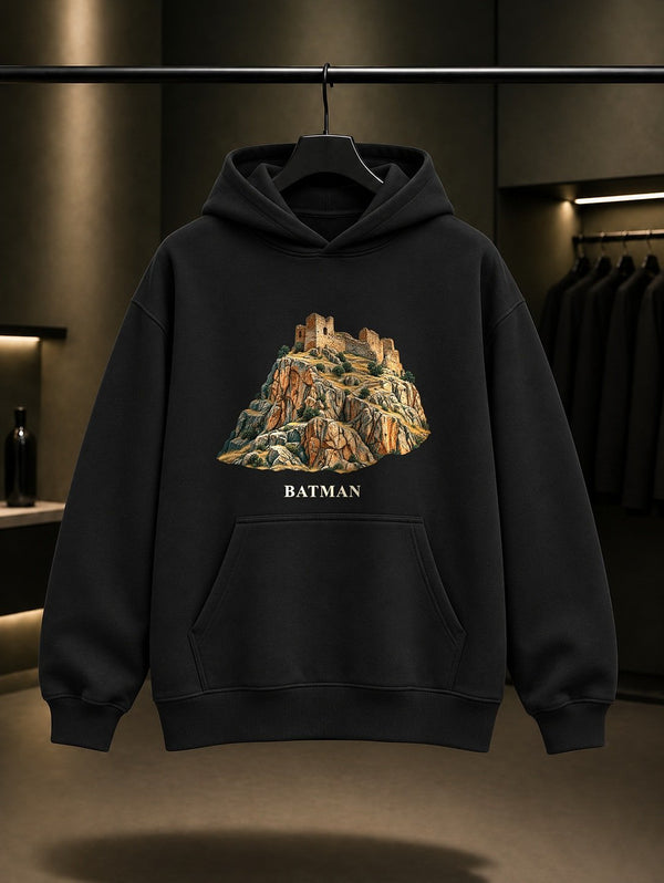 Batman Kozluk Kalesi baskılı siyah kapüşonlu sweatshirt