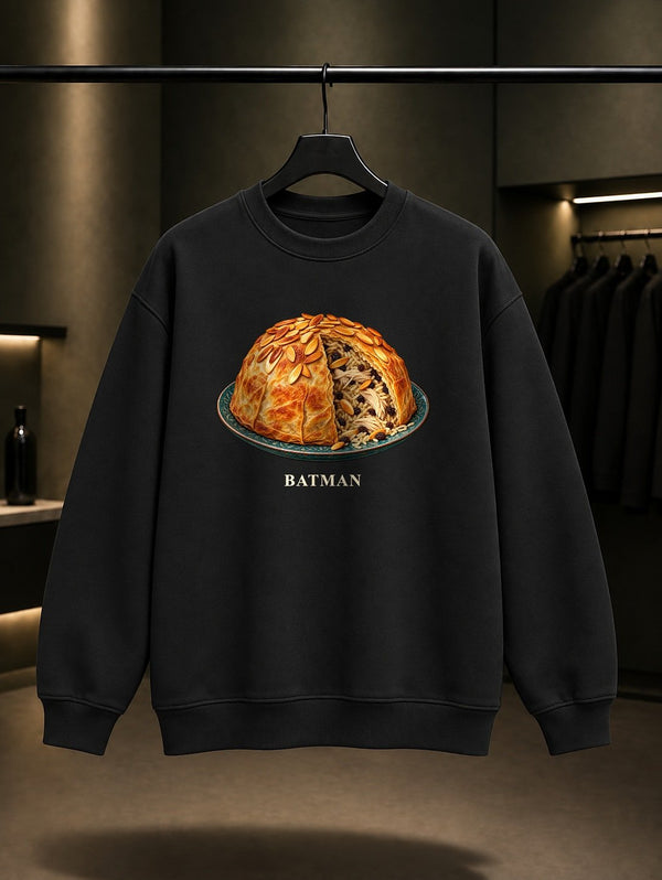 Batman Perde Pilav baskılı siyah sweatshirt