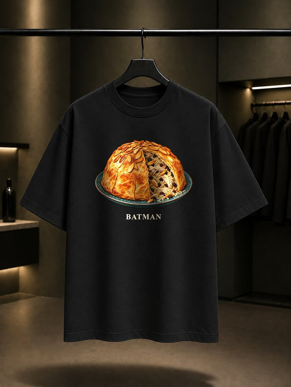 Batman Perde Pilav baskılı siyah t-shirt