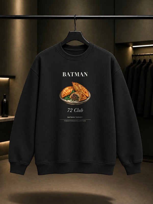 Batman Şam Böreği 72 Club baskılı siyah sweatshirt