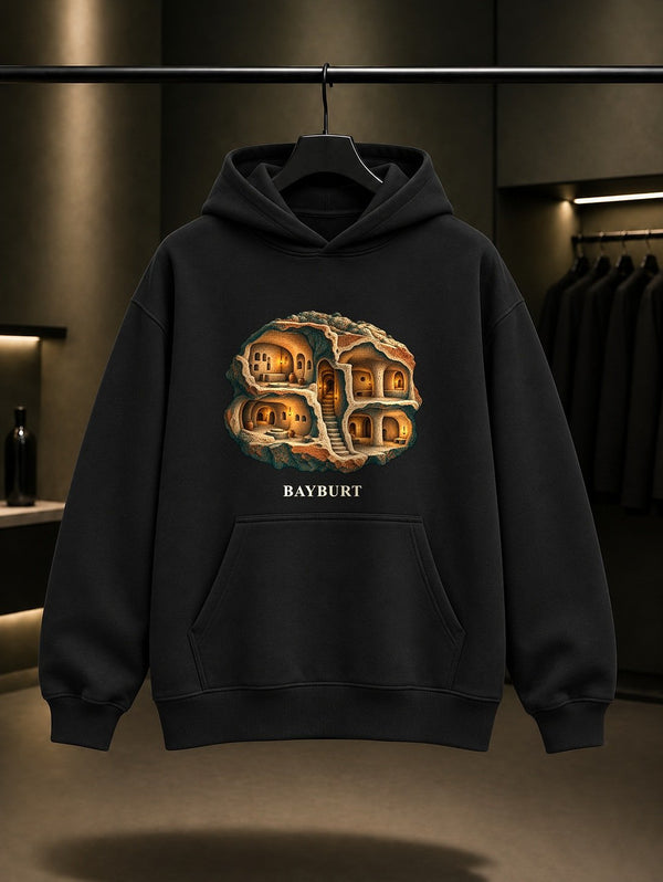 Bayburt Aydıntepe baskılı siyah kapüşonlu sweatshirt