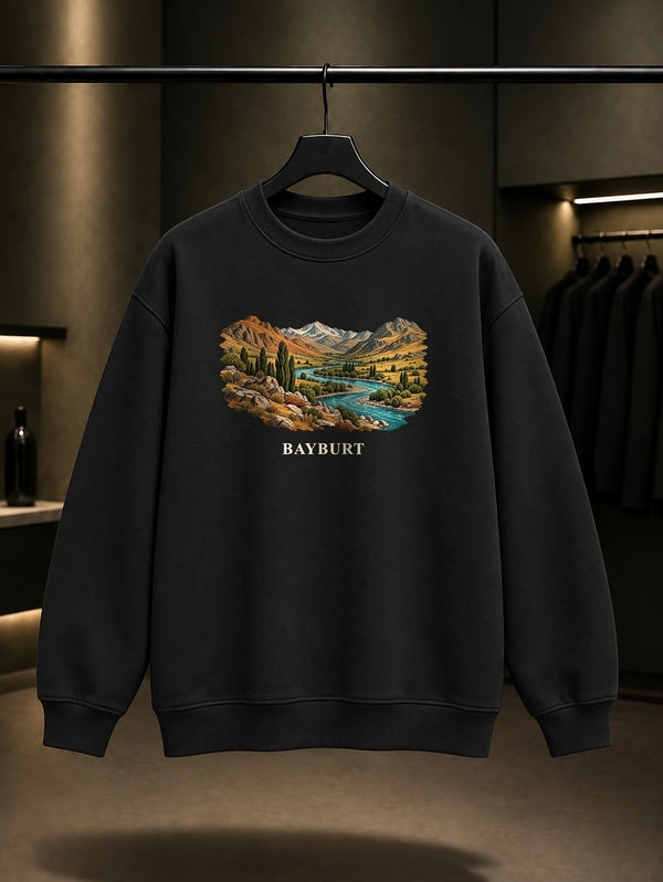 Bayburt Çoruh Vadisi baskılı siyah sweatshirt