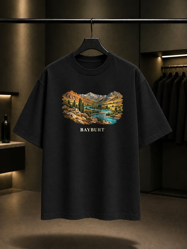 Bayburt Çoruh Vadisi baskılı siyah t-shirt