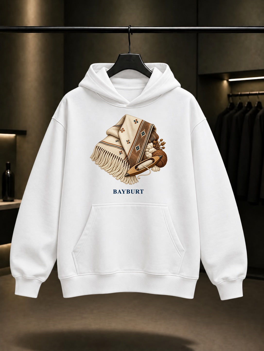 Bayburt Ehram Dokuma baskılı beyaz kapüşonlu sweatshirt