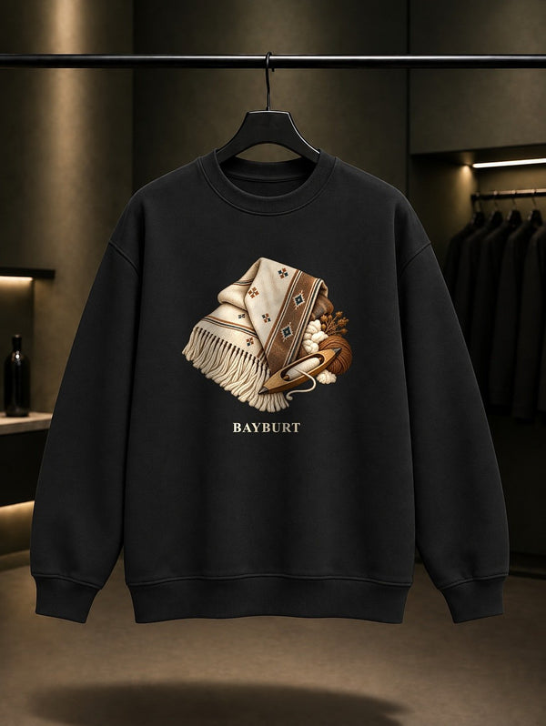 Bayburt Ehram Dokuma baskılı siyah sweatshirt