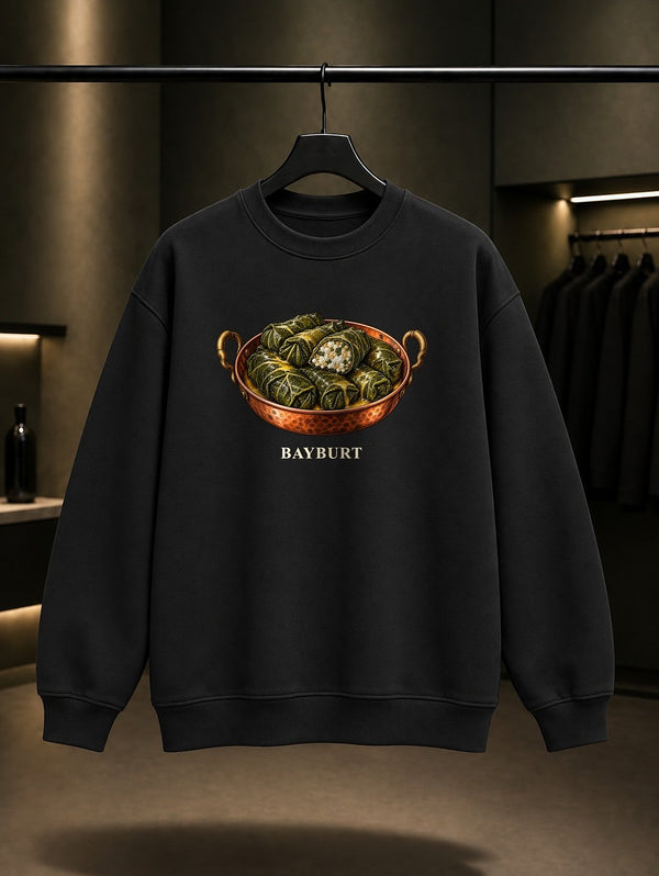 Bayburt Lor Dolması baskılı siyah sweatshirt