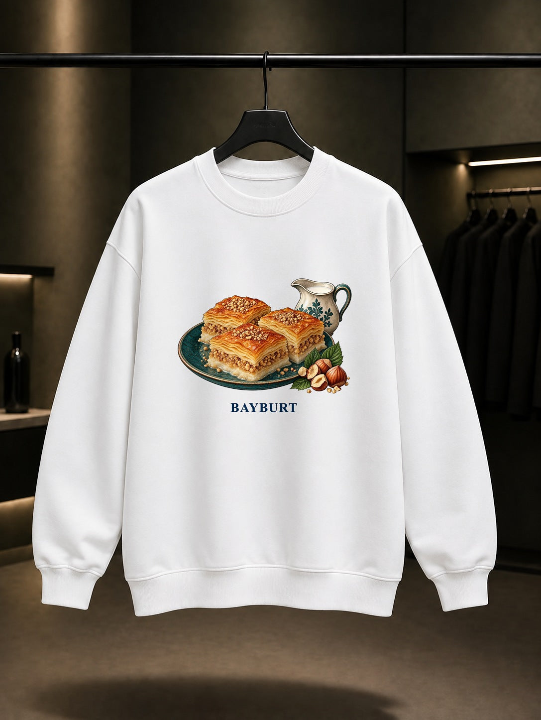 Bayburt Süt Böreği baskılı beyaz sweatshirt
