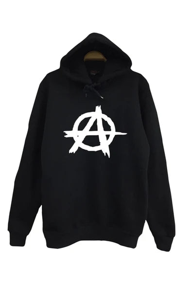 Anarchy baskılı siyah kapüşonlu sweatshirt