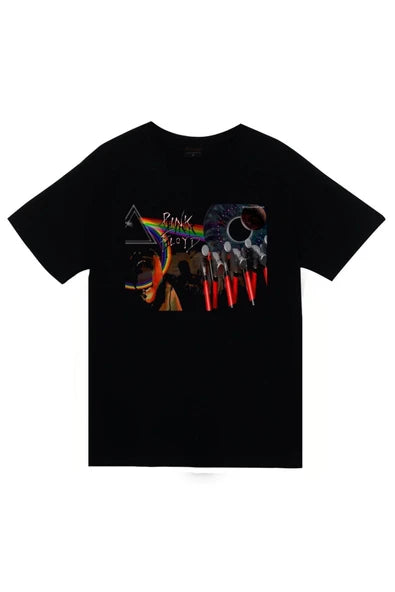 Pink Floyd Prizma ve albüm kapakları baskılı siyah tişört