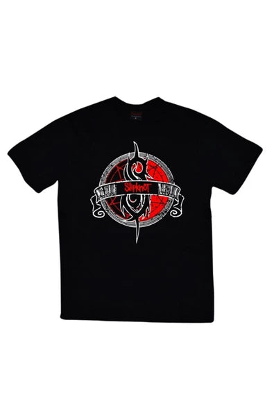 Slipknot Nonagram/tribal S amblemi kırmızı baskılı siyah tişört