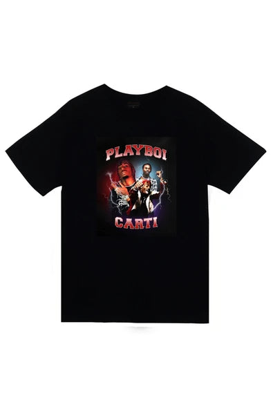 fame-stoned Playboi Carti Baskılı Unisex %100 Pamuk Siyah T-shirt