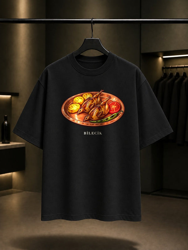 Bilecik Bıldırcın Kebabı baskılı siyah t-shirt
