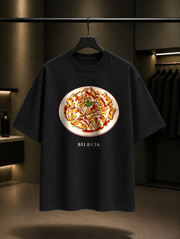 Bilecik Nohutlu Mantı baskılı siyah t-shirt