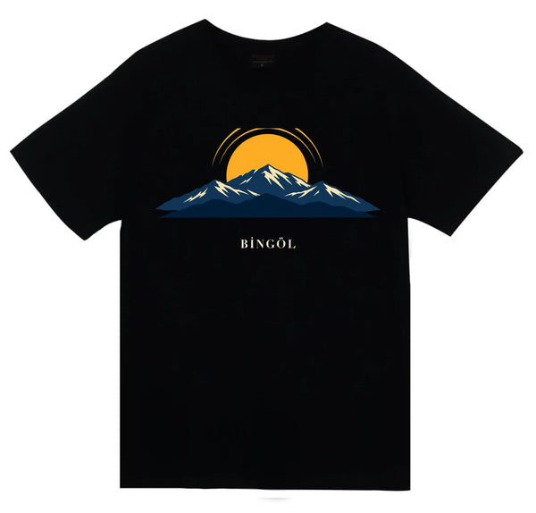 Bingöl Karlıova Gün Doğumu baskılı siyah t-shirt