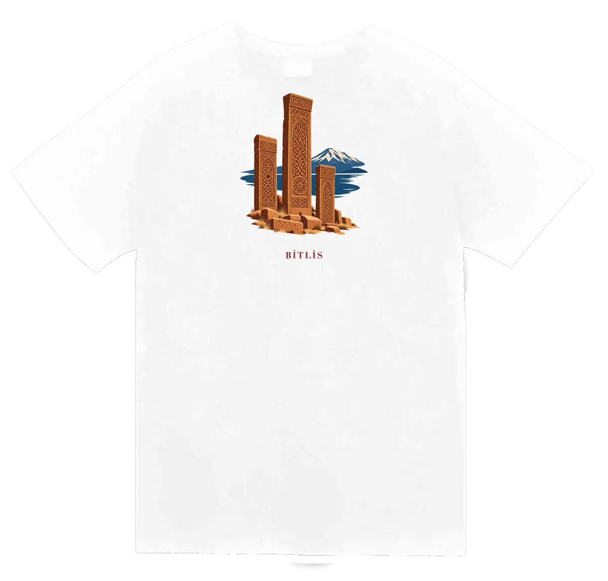 Bitlis Ahlat Selçuklu Mezarlığı baskılı beyaz t-shirt