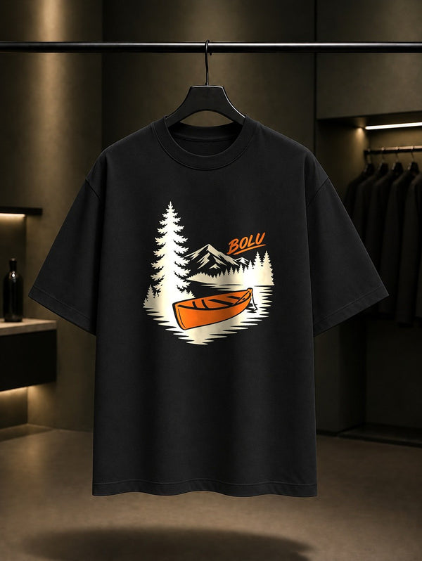 Bolu Gölcük Tabiat Parkı baskılı siyah t-shirt
