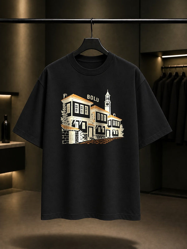Bolu Kızılcık Tarhanası baskılı siyah t-shirt
