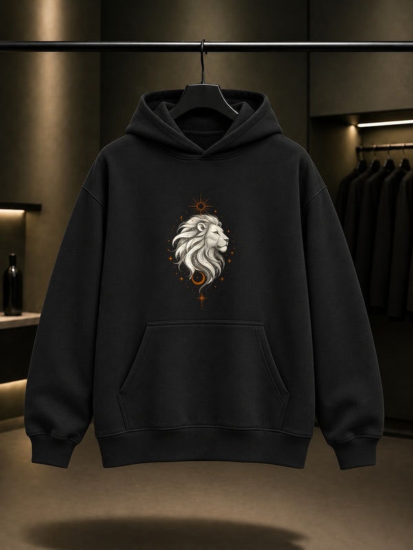 Aslan Burcu — Sade Yıldız Baskılı Unisex %100 Pamuk Kapüşonlu Sweatshirt