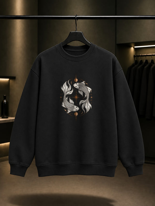 Balık Burcu — Yıldızlı Çember Baskılı Unisex %100 Pamuk Sweatshirt
