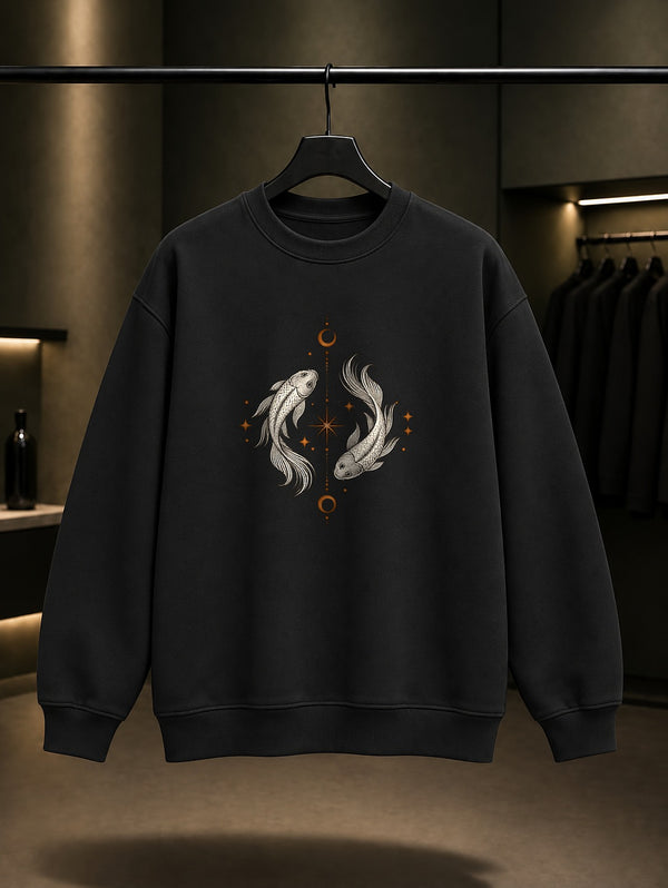 Balık Burcu — Sade Yıldız Baskılı Unisex %100 Pamuk Sweatshirt