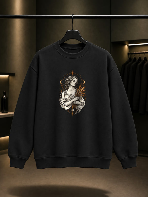 Başak Burcu — Yıldızlı Çember Baskılı Unisex %100 Pamuk Sweatshirt